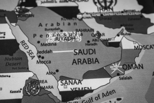 Saudi Arabia Bandiera Sulla Mappa — Foto Stock