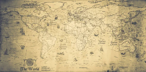Antiguo Mapa Retro Vintage Del Mundo — Foto de Stock