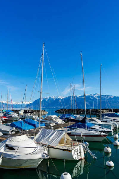 Yachten Ufer Des Genfer Sees — Stockfoto
