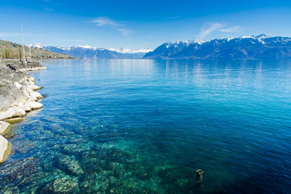 Wspaniały Widok Jezioro Genewskie Góry — Zdjęcie stockowe