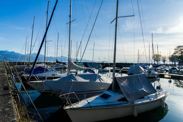 Yachts Shores Lake Geneva — Stock Photo, Image