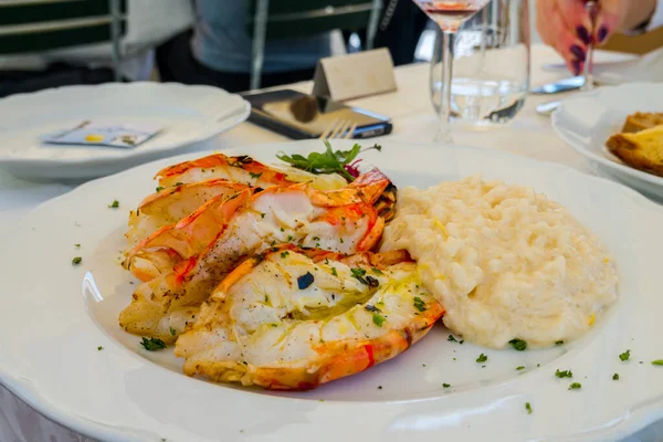 Grilled Shrimp Rice White Plate Stock Picture