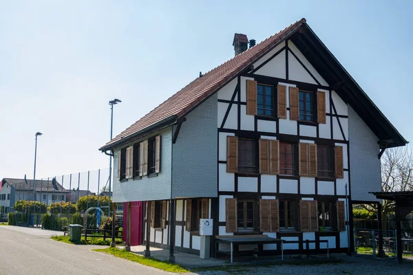 Швейцарские Старинные Дома Деревнях Швейцарская Традиционная Архитектура — стоковое фото