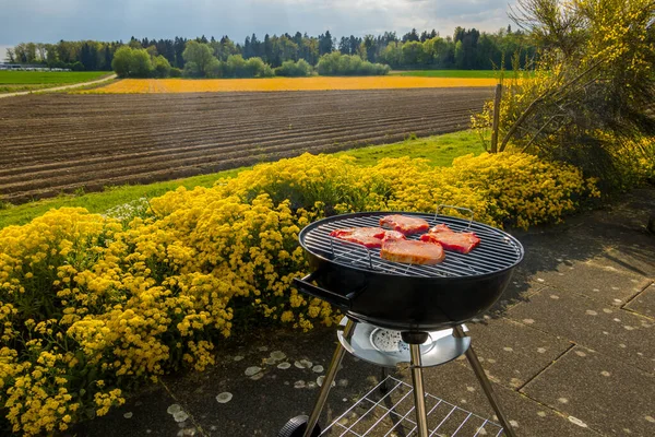 Cooking Meat Small Charcoal Grill — Foto de Stock