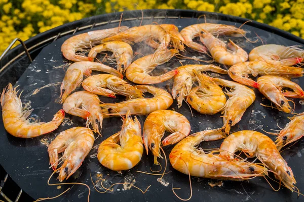 Cooking Shrimp Charcoal Grill Food Nature — ストック写真
