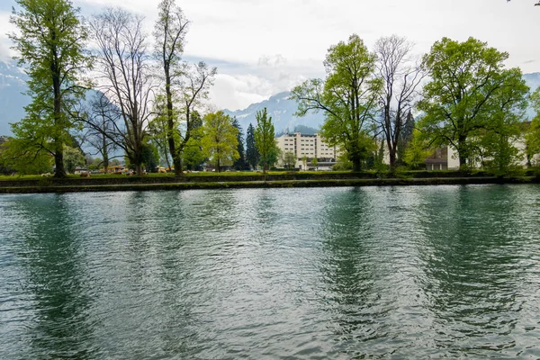 City Interlaken River Embankment Beautiful Scenery — стоковое фото