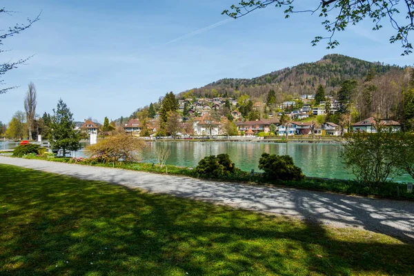 瑞士图恩湖 俯瞰高山和湖泊 — 图库照片
