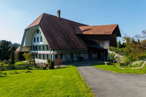 Casas Antiguas Suizas Pueblos Arquitectura Tradicional Suiza — Foto de Stock