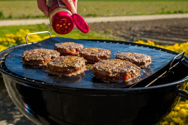 Cooking Burgers Charcoal Grill Food Nature — Stock Photo, Image