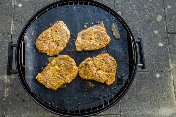 Carnes Cerdo Asadas Aire Libre Fondo Alimentario —  Fotos de Stock