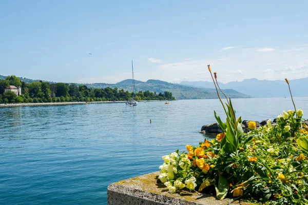 Κρουαζιέρα Στη Λίμνη Της Γενεύης Όμορφα Υπόβαθρα Και Τοπία — Φωτογραφία Αρχείου