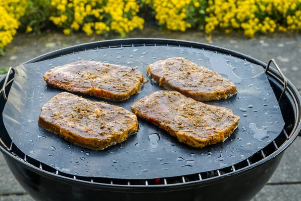Steaks Porc Grillés Extérieur Contexte Alimentaire — Photo
