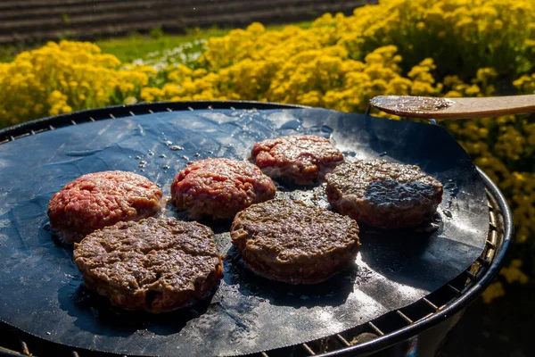 Cooking Burgers Charcoal Grill Food Nature — Photo