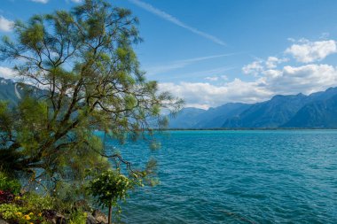 Montreux yakınlarındaki Geneva Gölü. nefes kesici manzara