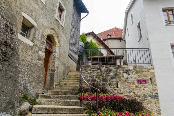 Beautiful Picturesque Town Gruyeres Switzerland Architecture Landscapes — Photo