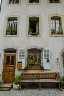 The beautiful and picturesque town of Gruyeres in Switzerland. Architecture and landscapes