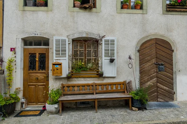 Красивый Живописный Город Груйерес Швейцарии Архитектура Ландшафты — стоковое фото