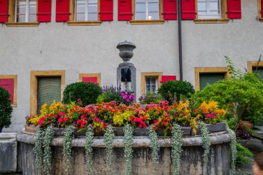 Muhteşem İsviçre kenti Murten Mimarlık. antik güzel şehir