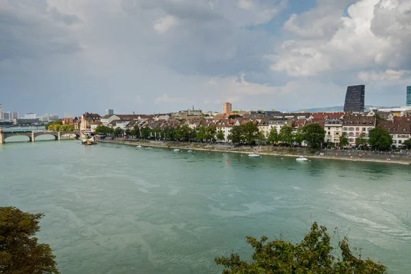 Magnífica Ciudad Suiza Basilea Arquitectura Vista Del Río Rin —  Fotos de Stock