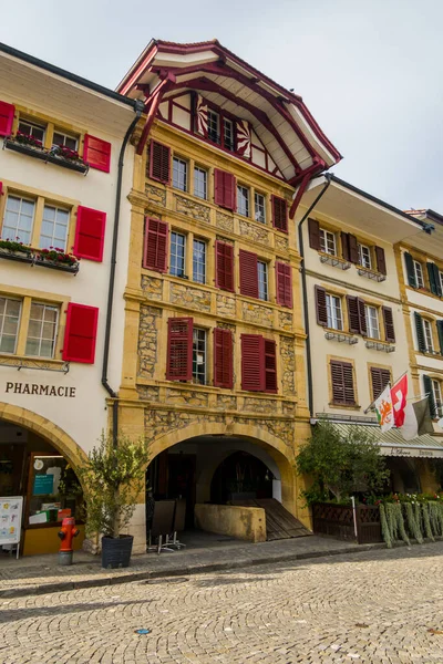 Великолепный Швейцарский Город Murten Architecture Древний Красивый Город — стоковое фото