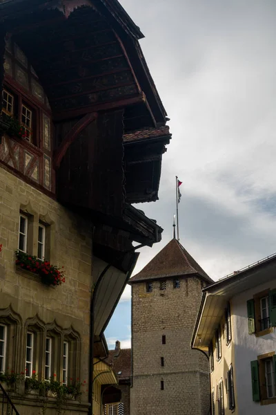 Nádherné Švýcarské Město Murten Architecture Starověké Krásné Město — Stock fotografie