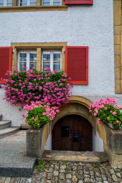 Великолепный Швейцарский Город Murten Architecture Древний Красивый Город — стоковое фото
