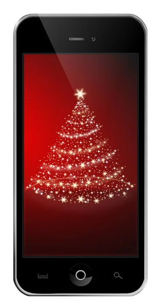 Mobile phone with a christmas tree — Stock Photo, Image