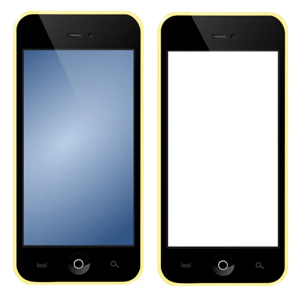 Telefon mit gelbem Kasten blauer Bildschirm — Stockfoto