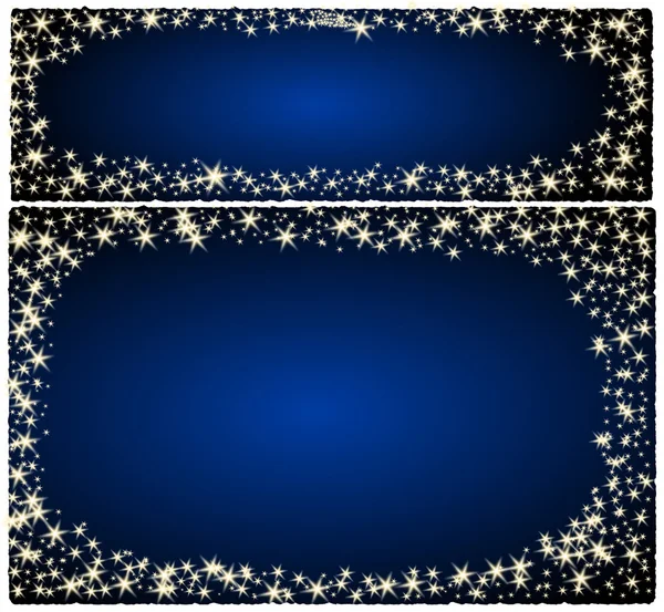 Kerstkaart frame op een blauwe achtergrond met sterren Stockfoto