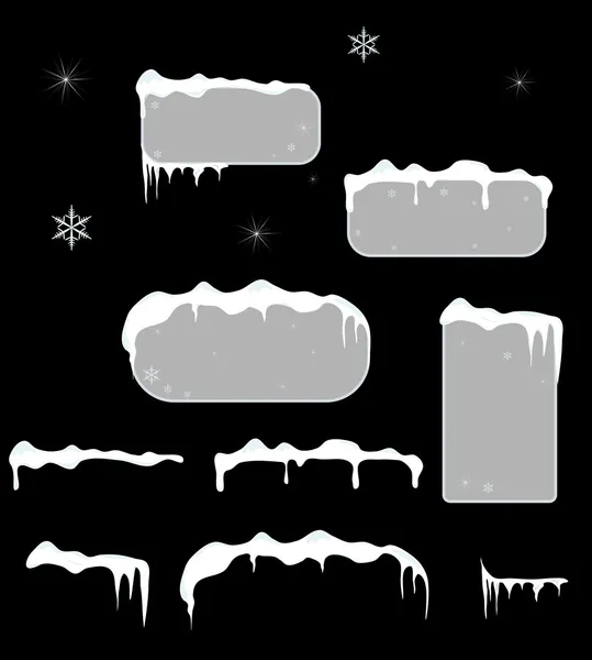 Etiquetas e adesivos de venda de Natal com icicles, topo de neve . — Vetor de Stock
