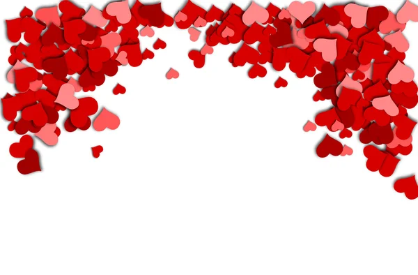 Quadro de corações vermelhos em um fundo branco do Dia de um Valentim — Fotografia de Stock