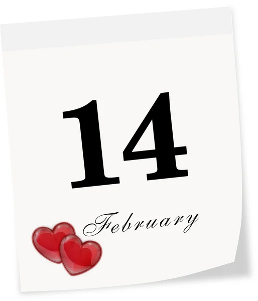 Internationella alla hjärtans dag den 14 februari. Kalender-sida. — Stockfoto