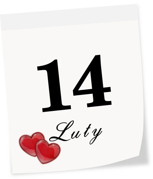 International Valentine's Day on February 14th. Calendar page. — Stock Photo, Image
