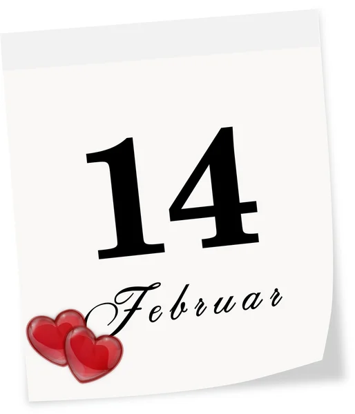 International Valentine's Day on February 14th. Calendar page — Stock Photo, Image