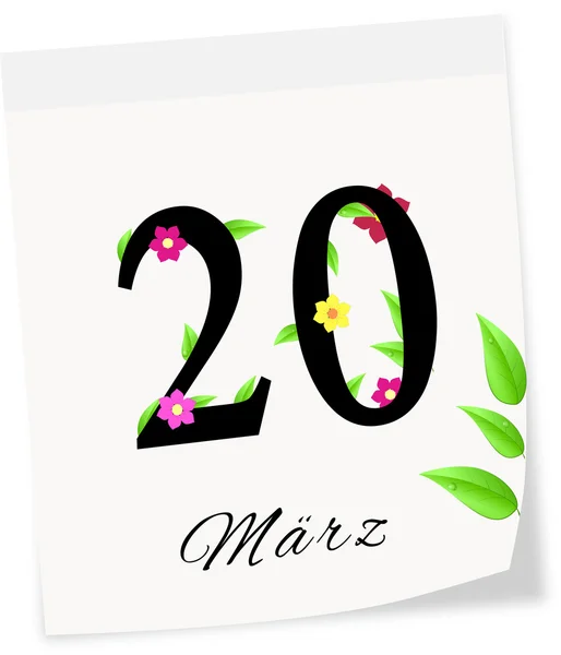 Calendar page with date of spring season-20.03.2014 year — Stock Photo, Image