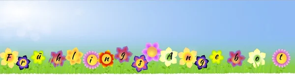 Banner met lente verkoop op de bloemen in Duits — Stockfoto