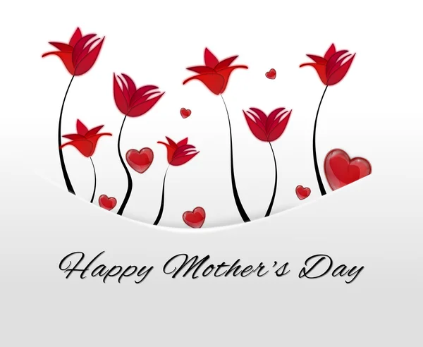 White card, pocket with red flowers and hearts tucked away on Mother's Day — Stock Photo, Image