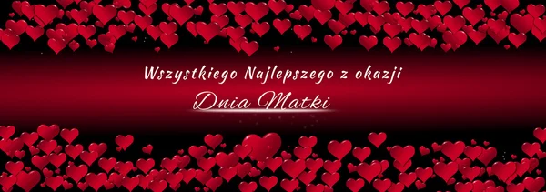 Знамя сердец на красном фоне ко Дню матери на польском языке — стоковое фото