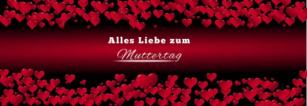 Banner de corazones para el Día de la Madre fondo rojo en alemán — Foto de Stock