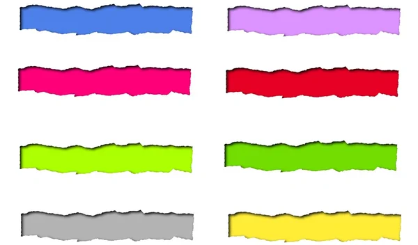 Set di carte strappate con spazio colore per testo isolato — Foto Stock