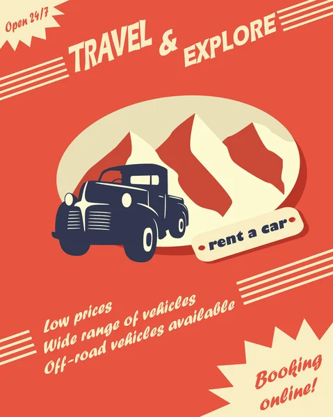 Vintage location de voiture flyer — Image vectorielle