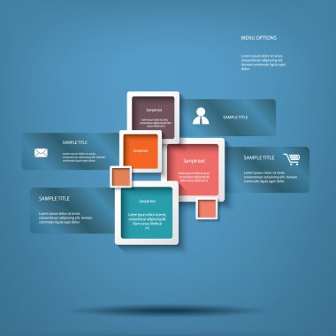 Beyaz kareler menü seçenekleri için Infographics uygun illüstrasyon vektör