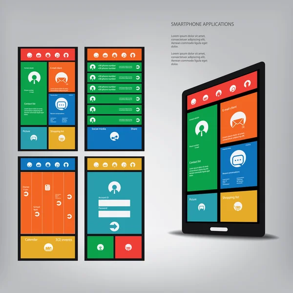 Smartphone avec interface utilisateur graphique de style métro — Image vectorielle