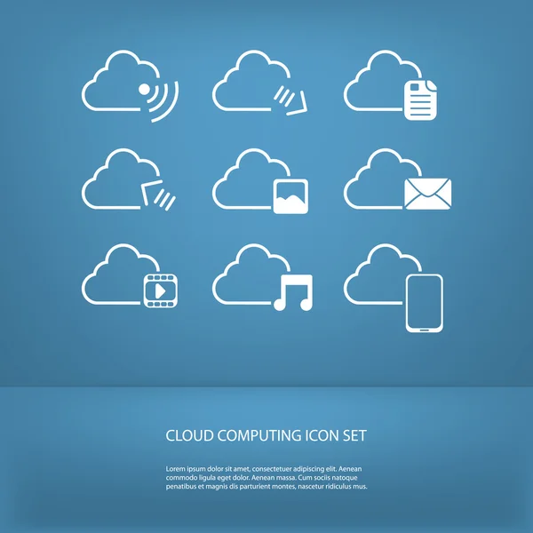 Σύννεφο υπολογιστών εικονίδια που στο σύγχρονο επίπεδη σχεδίαση με χώρο για κείμενο — Διανυσματικό Αρχείο