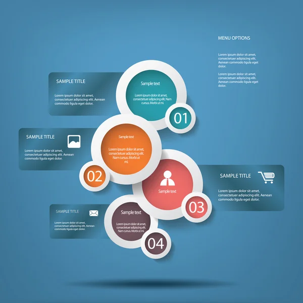 Elementi infografici bianchi rotondi con varie icone adatti per infografiche, layout web, presentazioni, ecc. . — Vettoriale Stock