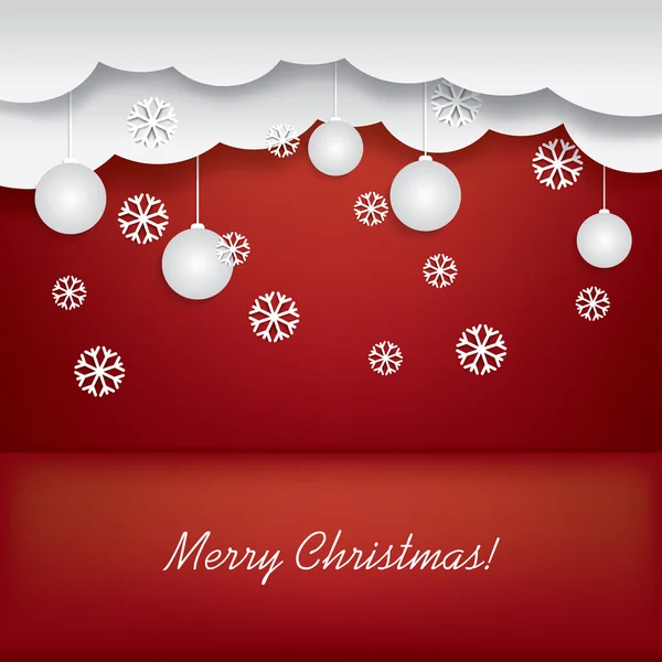 Ilustração do vetor do cartão de Natal com decorações de Natal penduradas em nuvens no espaço 3d — Vetor de Stock