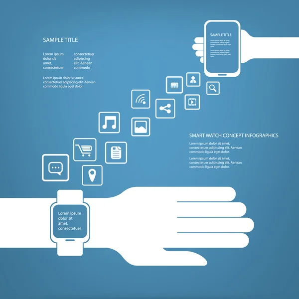 Infografías de concepto de reloj inteligente en diseño plano moderno con espacio para texto — Vector de stock