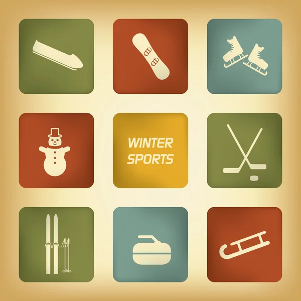 Sada zimních sportů ikony v různých barvách ročníku vhodné pro infografiky nebo web design — Stockový vektor