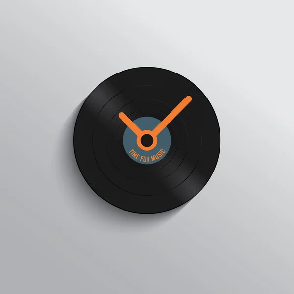 Vinyl record clock icon in trendy vintage style — Stock Vector