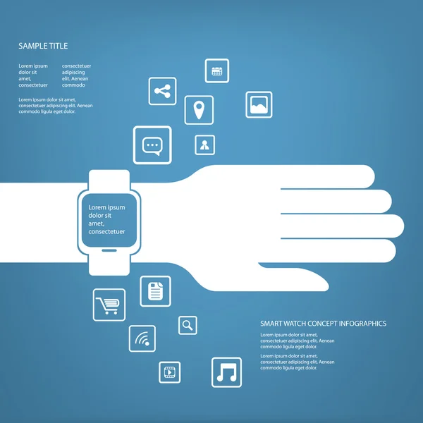 Infografías de concepto de reloj inteligente en diseño plano moderno con espacio para texto — Vector de stock